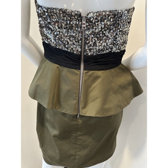NWT $495 Alice and Olivia Sequin Mini Strapless Dress Safari Green Sz 8 - Picture 8 of 13